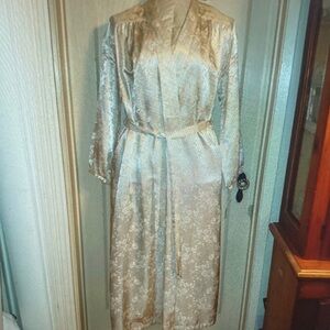 Silk-Feel Champagne Floral Robe with Belt